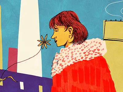 Lady drawing flowers illustration sketchbook