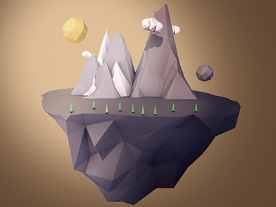 Sun & Moon Mountain Island 3d c4d low poly