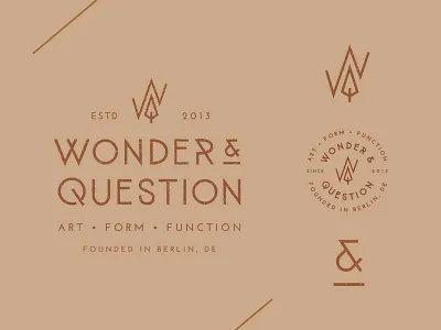Wonder & Question ampersand badge branding hand drawn identity logo monogram mountain stamp symbol tree typography