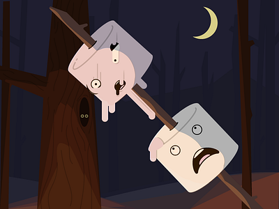 Melty Marshmallow Massacre cartoon character flat forest illustration marshmallow moon tree