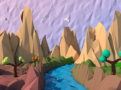 Mountain River 3d c4d low poly