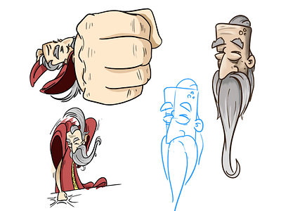 Old Man beard cartoon character colour extreme perspective illustration old man punch sketch