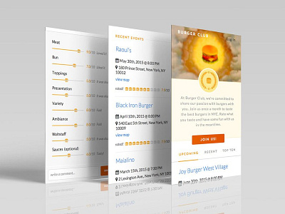 Burger Club Mobile Site burger burger club clean flat food food rating mobile rating ratings site ui ux