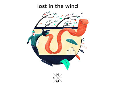 Lost in the wind buss design illustration person texture trees vector
