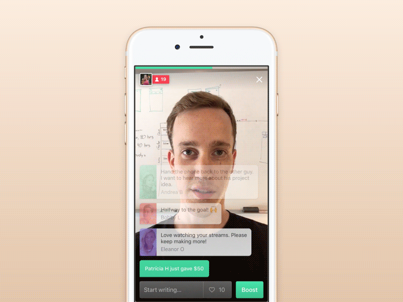 Broadcast prototype animation broadcast crowdfunding ios livestream motion design principle
