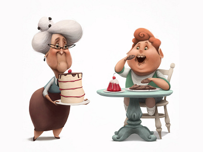 At granny character design grandmother grandson