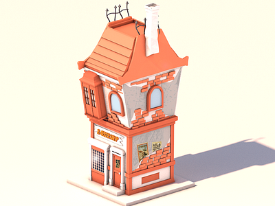 Old Barbeshop building cinema4d digitalartist gothic graphicdesign isometric lowpoly render steampunk worldofwarcraft