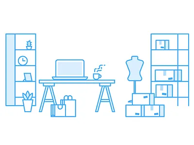 Work Space coffee desk laptop online packing seller shopping space store table work working