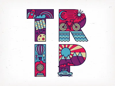 Trip bike car color holidays space trip vector word world