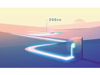 Electric cl geometric illustration landscape minimal vehicle
