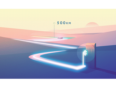 Electric cl geometric illustration landscape minimal vehicle