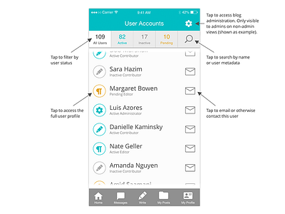 User Accounts mobile ui