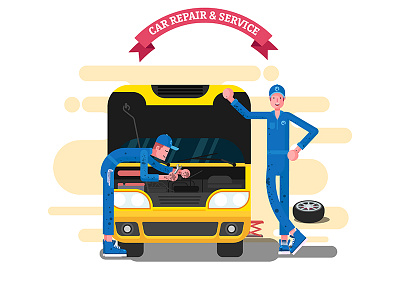 Car repair & Service car repair car service flat design geometrical illustration