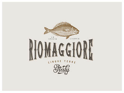 Riomaggiore Logo fish font gold identity italy logo mockup retro typeface vintage