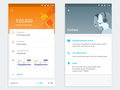 ☝🏼 First Dribbble Shot: Capital Float Android borrower app android card layout contact first shot illustrations material design ux