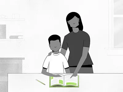 Roca Homework black and white homework mom outline son