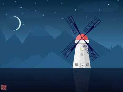 Windmill In The Night background design graphic scenery
