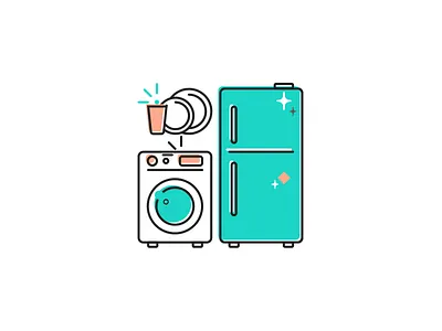 Clean clean dishes flat fridge glass icon illustration illustrator outline sketch vector washer