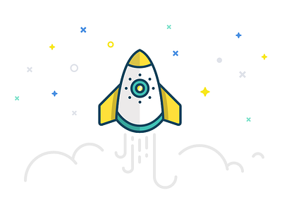 Rocket Illustration detail flat icon illustration launch rocket simple site space stars ui vector