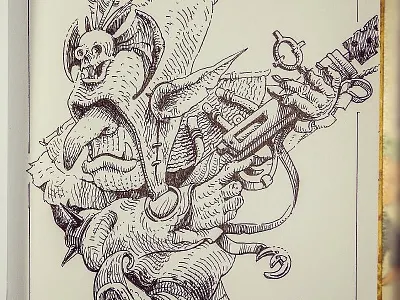 Day 5. Goblin black and white drawing etching goblin graphic gravure illustration ink woodcut