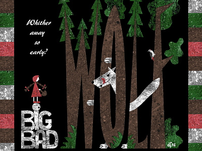 Big Bad Wolf fairy tale forest illustration red riding hood trees woodpecker woods