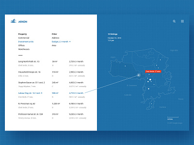 Maps, part 5 — “Arkon” commercial property data infographics map outline real estate table ui ux web