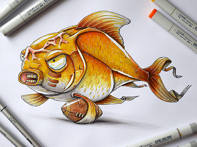 Quaterback Goldfish cartoon copic dory football goldfish nemo quaterback zootopia