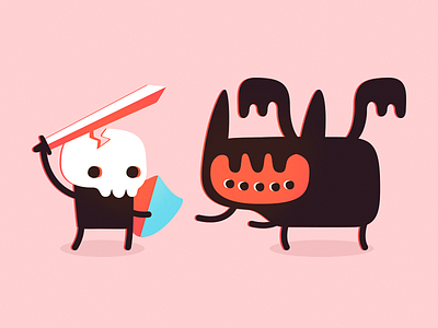 Skeleton vs Demon character design demon eyes fight illustration shield skeleton skull sword wings