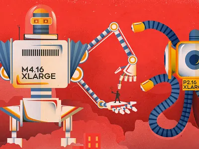 Make my monsters grow! aws eyeball halloween monsters red robots tech vector