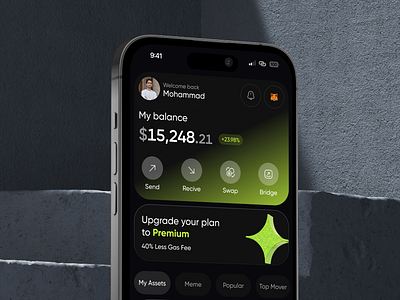 Fomo - Crypto Dex Trading MobileApp app bridge clean crypto dark dex green interface minimal swap trade trading ui wallet