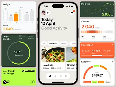 Weight loss App android app dashboard design diet figma fitness food healthcare ios mobile nut nutrition statistics ui ux weight loss