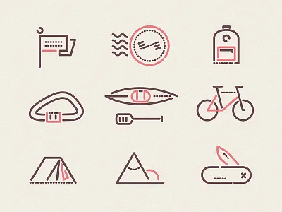 Adventure Icons adventure bag colour and lines flag hipster icon illustration outdoors thumbprint twee