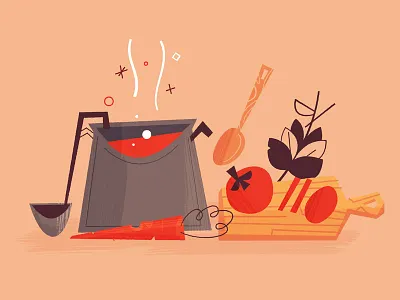 Cooking carrot cooking food kitchen mcm midcentury modern pasta spoon tomato