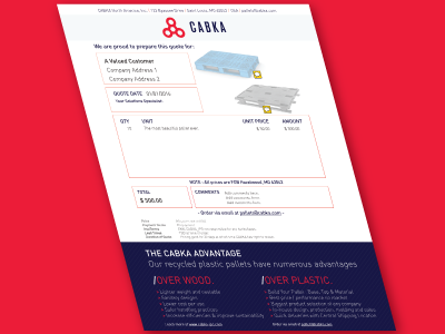 Quote Sheet Design for Cabka North America, Inc. custom scripting design forms pdf quote sheet