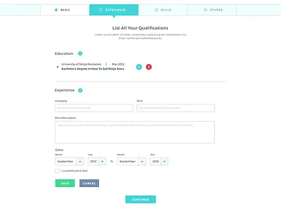 WIP | CV Builder | Experience Tab Form cv form input resume web