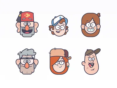 Gravity Falls cartoon characters dipper flat gravity falls illustration soos stan stanford wendy