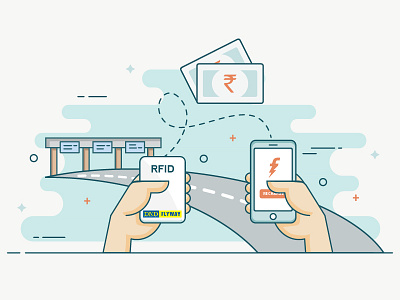 Delhi Noida Direct (DND) Flyway card cash flyway geometry hand highway illustration mobile phone pastels recharge road tool booth