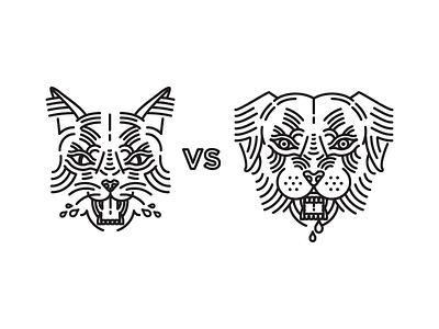 Cat vs Dog animal black and white cat design dog illustration line work