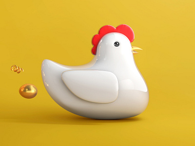 chicken 3d c4d chicken egg gold grid illustration