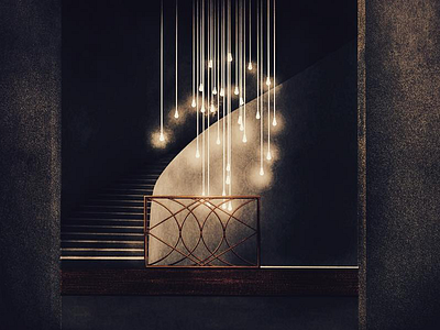 Falling lights 3d art deco c4d decor interior lights stairs