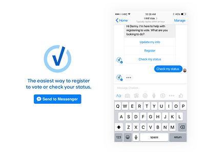 Voter Bot bot chat election facebook messenger hillary clinton mobile official politics registration usa vote voting