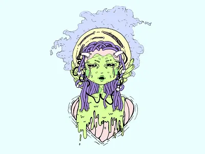 Inktober #06 alien character colour drawing extraterrestrial green inktober pastel pink purple surreal