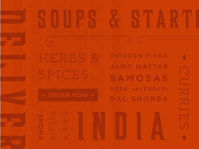 Typography for Curried Away color curried away indian pattern restaurant typography woodblock