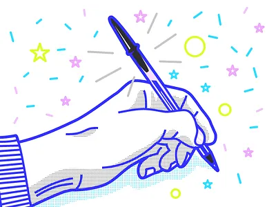 Drawing with bic arm dots drawing fingers hand illustration lines movement pen shadows stars