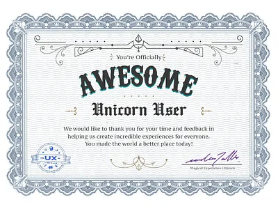Users' Awesomeness Certificate awesomeness certificate certified unicorn saudi ui usability user research ux uxbert