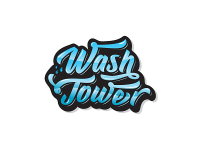 Wash Tower blue drops hand handwritten lettering logo ocean ornament swoosh tower wash writing