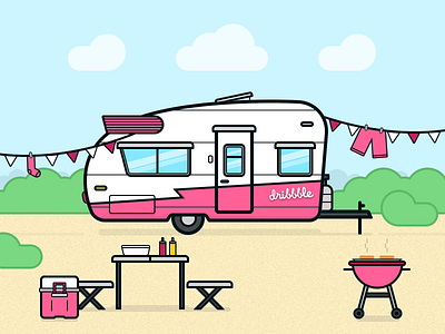 Dribbble Debut barbecue camping debut first shot illustration simple trailer travel