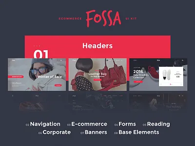 Fossa Ecommerce UI Kit banners ecommerce fashion red shop slider store ui. kit. ui kit