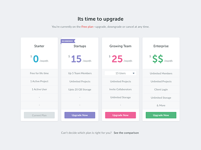 Pricing Light flat icons pricing subscription table web website