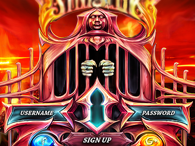 Login / Signup screen for mobile game by fracturize custom design custom illustration fire fracturize hell illustration lava login mask mobile game signup torture